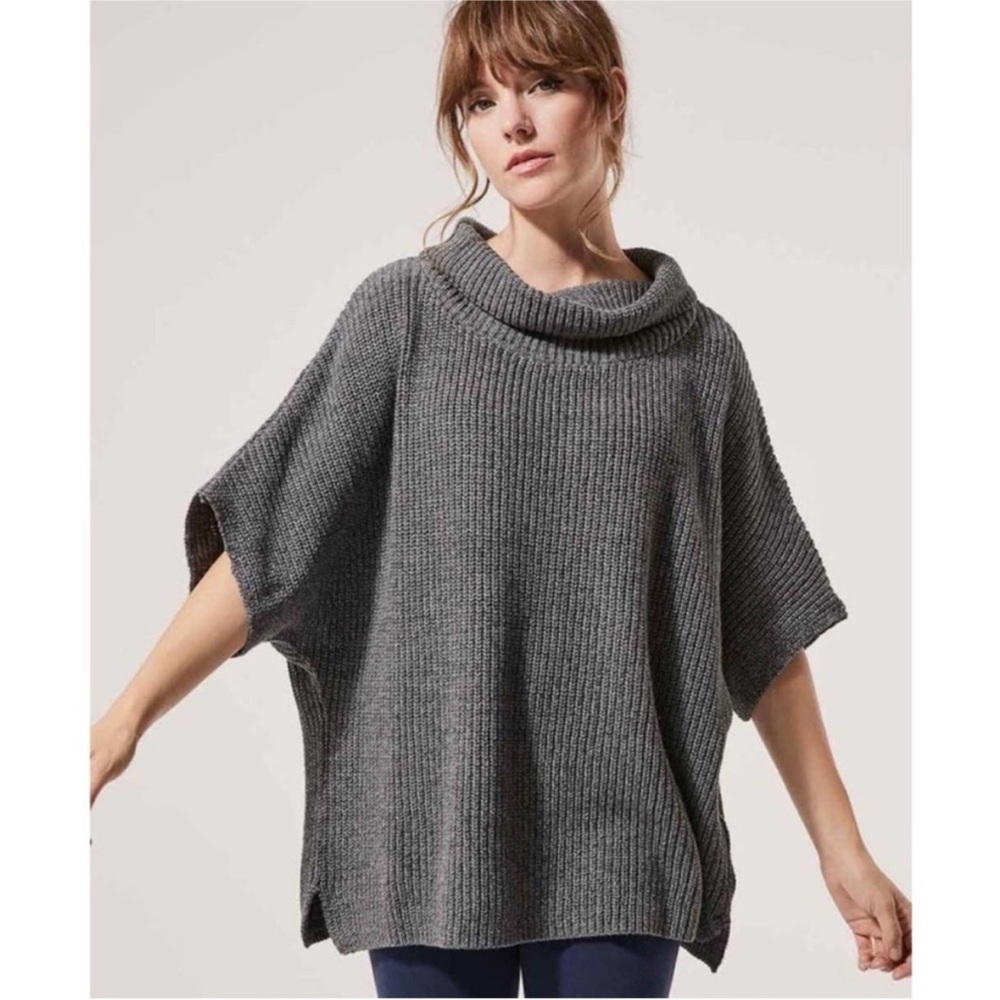 Pact 100% Organic Cotton Chunky Cowl Neck Poncho Sweater One Size (OS) Gray